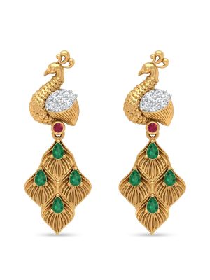 Traditional Peacock Emerald Feather Gold Drops-hover