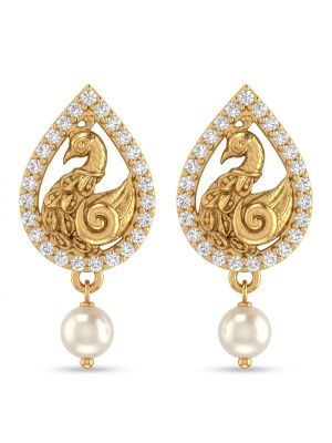 Ornate Mayil Dangler Pearl Golden Drops-hover
