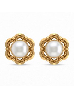Heritage Floral Pearl Gold Studs-hover