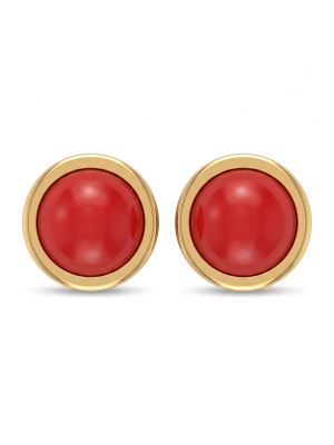 22K Gold Red Coral Stud Earrings-hover