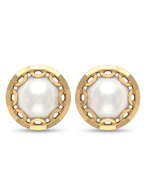 22K Golden Pearl Stud Earrings-hover