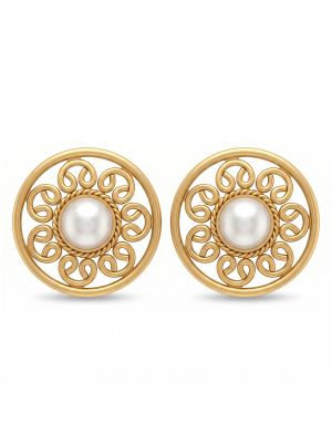 Golden Swirl Pearl Stud Earrings-hover