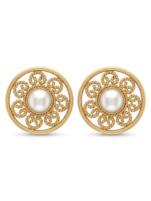 Artistic Filgree Gold Pearl Studs-hover