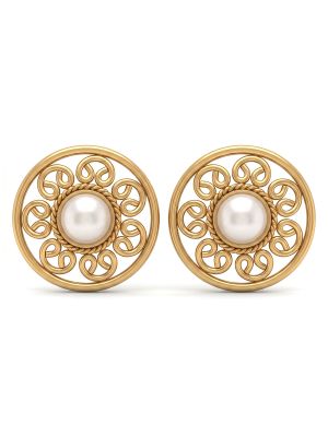 Gold Filigree Pearl Stud Earrings-hover