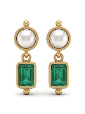 Emerald Stone Golden Pearl Drops-hover