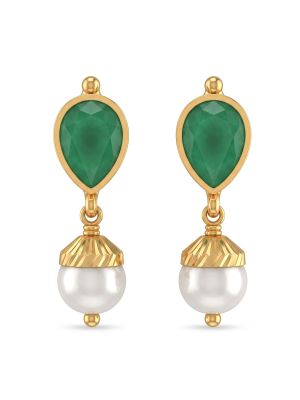 Pearl Drop Gold Emerald Earrings-hover