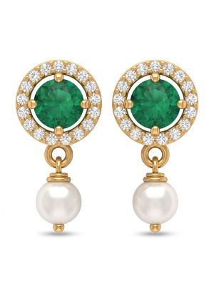 Modest Emerald Gold Pearl Drop Earrings-hover