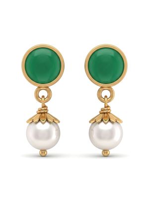 Emerald Gold Pearl Drop Earrings-hover