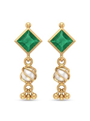 Emerald Square Pearl Gold Drop Earrings-hover