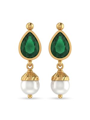Modern Emerald Pearl Gold Drop Earrings-hover