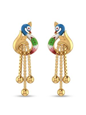 Traditional Peacock Tassel Gold Drop Earrings-hover