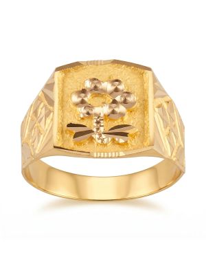 Gents Floral Signet Gold Bolt Ring-hover