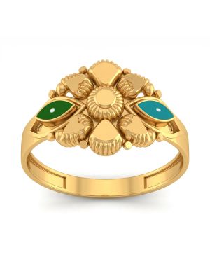 Antique Style Enamel Bloom Gold Ring-hover