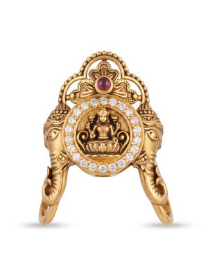 Ornate Gaja Lakshmi Gold Ring-hover