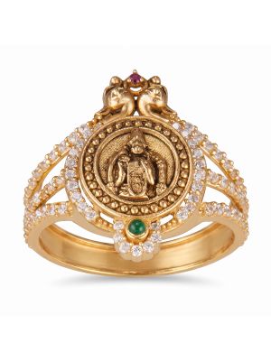 Twin Crest Meenakshi Stones Gold Ring-hover