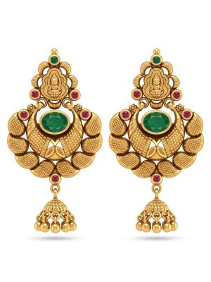 Antique Lakshmi with Emerald Gold Jhumkas-hover