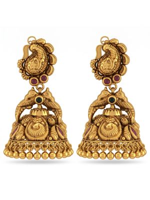 Antique Floral Jimikki Kammal Gold Earrings-hover