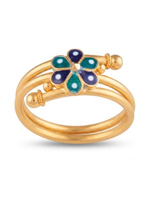 Sovereign Enamel Daisy Coiled Gold Ring-hover