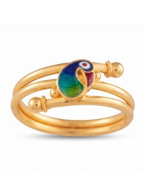 Regal Peacock Enamel Coiled Gold Ring-hover