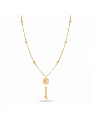 Textured Hexagon Motif Tassel Gold Chain-hover