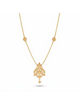 Ornate Filigree Scrollwork Pendant Gold Chain-hover