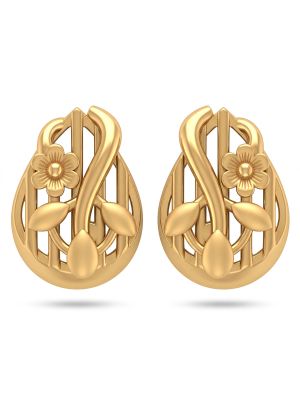 Floral Oval Casting Gold Stud Earrings-hover