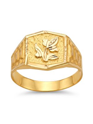 Leaf Signet Gold Ring-hover