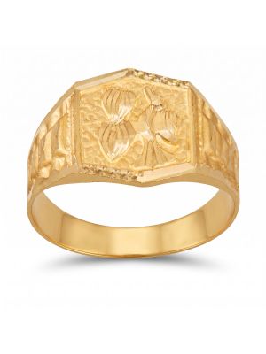 Bold Bird Frond Signet Gold Ring-hover