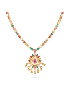 Colourfull Floral Silver Necklace-hover