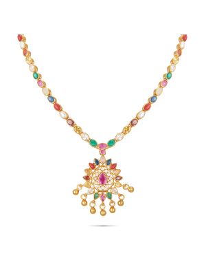 Colourfull Floral Silver Necklace-hover