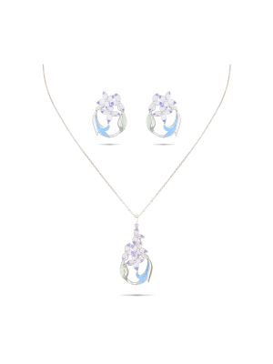 Latest Floral Silver Pendant Set-hover