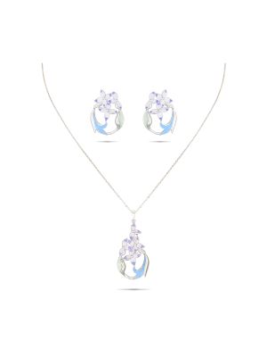 Latest Floral Silver Pendant Set-hover