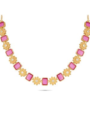 Elegant Floral Silver Necklace-hover