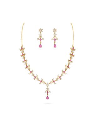 Floral Design Silver Necklace Set-hover