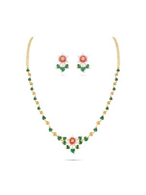 Leaf Design Silver Necklace Set-hover