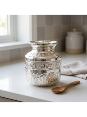 Engraved Floral Motifs Silver Pot-hover