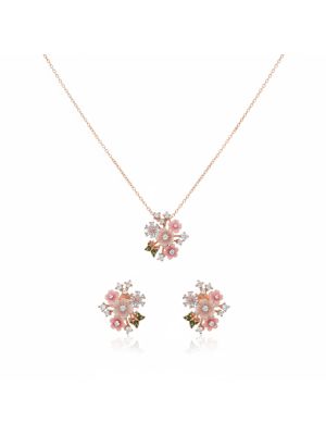 Rose Gold Silver Set Pendant & Earrings-hover