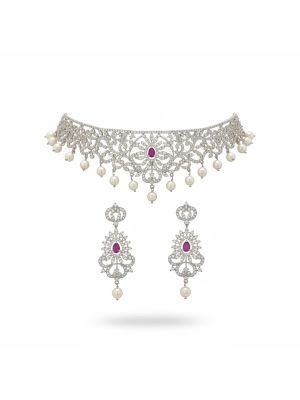 Silver Bridal Necklace set-hover