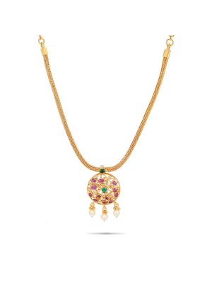 Silver Lakshmi Kodi Necklace With Gold Plated-hover