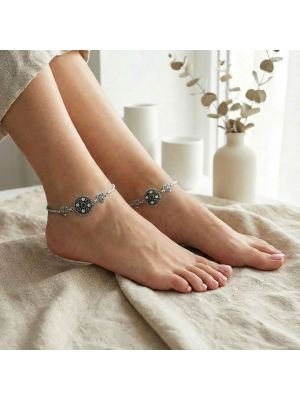 Traditional Heart Motifs Silver Anklet-hover