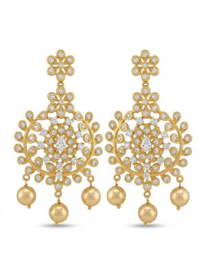 Silver Lotus Stone Earring With Pearl Drops-hover