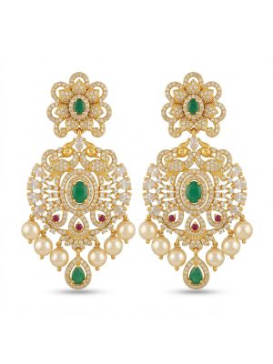 Floral Mayil Silver Earring With Pearl Drops-hover