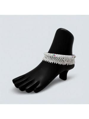 Handcrafted Color Beads Silver Anklet -hover