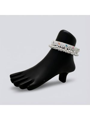 Traditional Dangling Beads Silver Anklets-hover