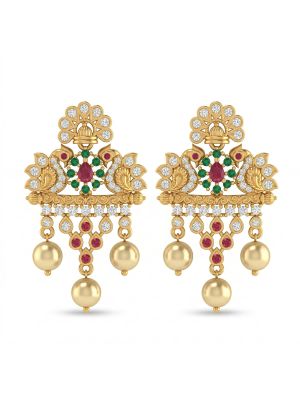 Silver Stone Mayil Earring With Pearl Drops-hover