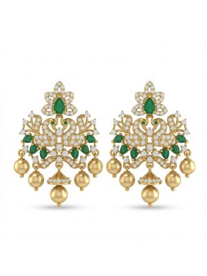 Silver Mayil Stone Earring With Pearl Drops-hover