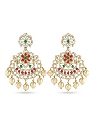 Traditional Silver Floral Earring With Pearl Drops-hover