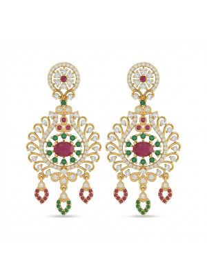 Traditional Mayil Silver Stone Earring With Drops-hover