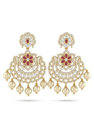 Trendy Floral Silver Earrings With Pearl Drops-hover