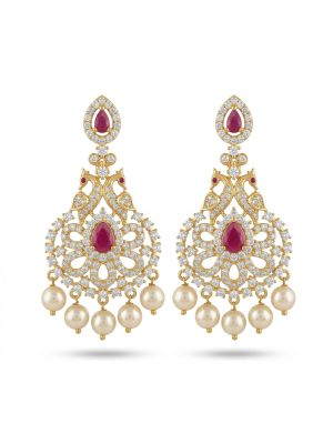Fancy Mayil Ruby Stone With Pearl Drops-hover